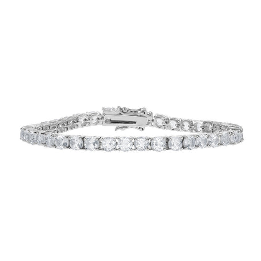 Sterling Silver 4mm Prong-Set Round 8 cttw White Topaz Tennis Bracelet