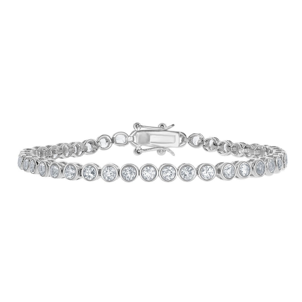 Sterling Silver 4mm Bezel-Set Round 5.25 cttw White Topaz Tennis Bracelet