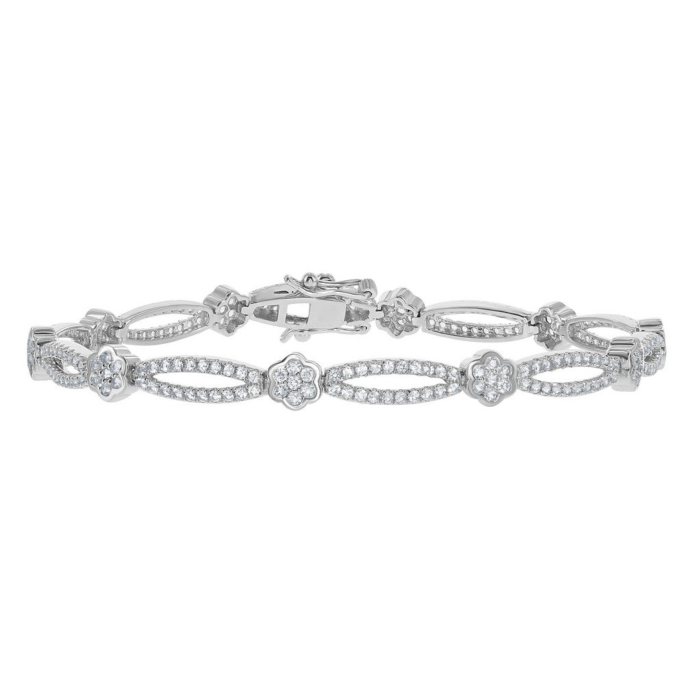 Sterling Silver Flower and Open Oval 2.85cttw White Topaz Bridal Bracelet