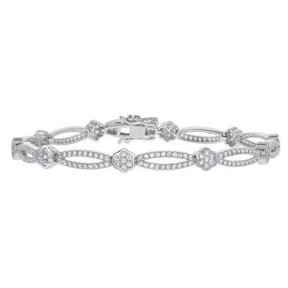 Sterling Silver Flower and Open Oval 2.85cttw White Topaz Bridal Bracelet
