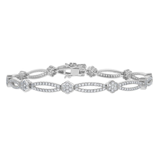Sterling Silver Flower and Open Oval 2.85cttw White Topaz Bridal Bracelet