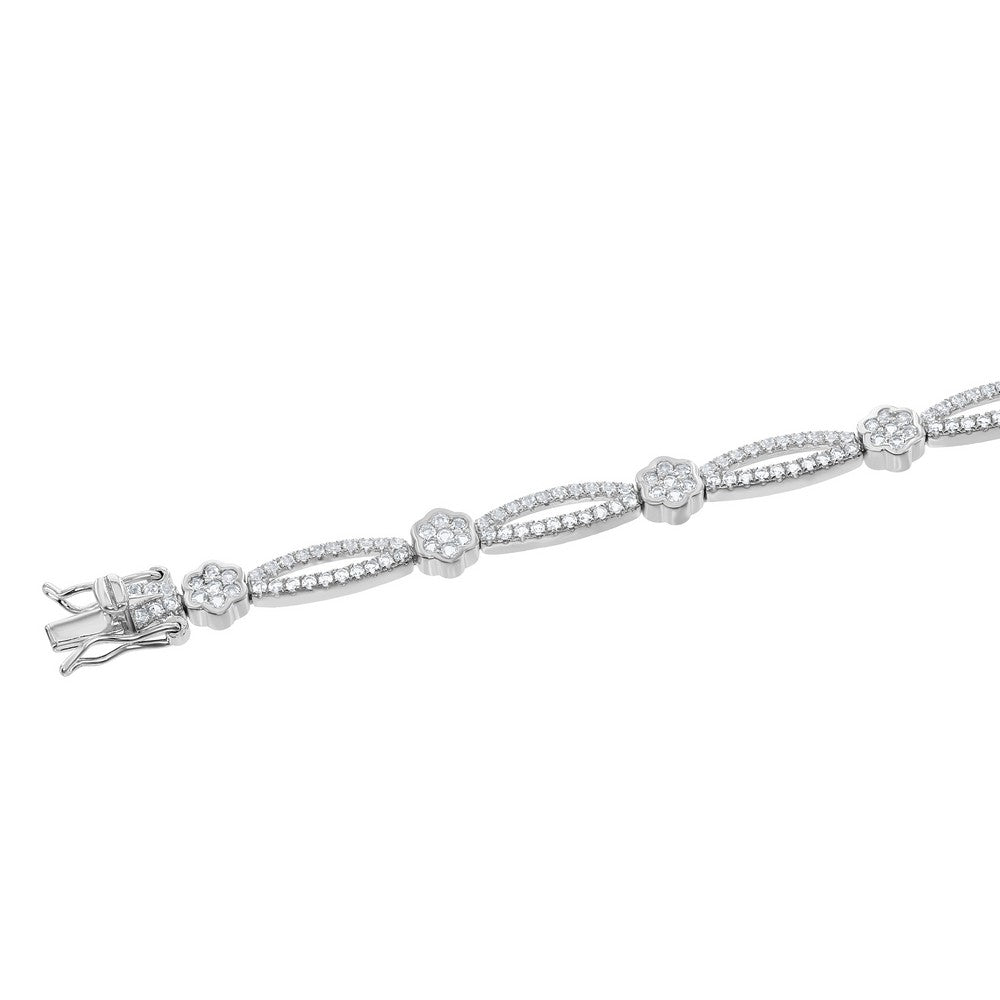 Sterling Silver Flower and Open Oval 2.85cttw White Topaz Bridal Bracelet