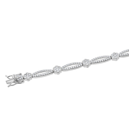 Sterling Silver Flower and Open Oval 2.85cttw White Topaz Bridal Bracelet