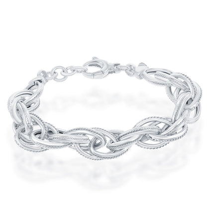 Sterling Silver  Multi-Oval Rope Design Bracelet, MADE IN ITALY