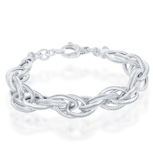 Sterling Silver  Multi-Oval Rope Design Bracelet, MADE IN ITALY