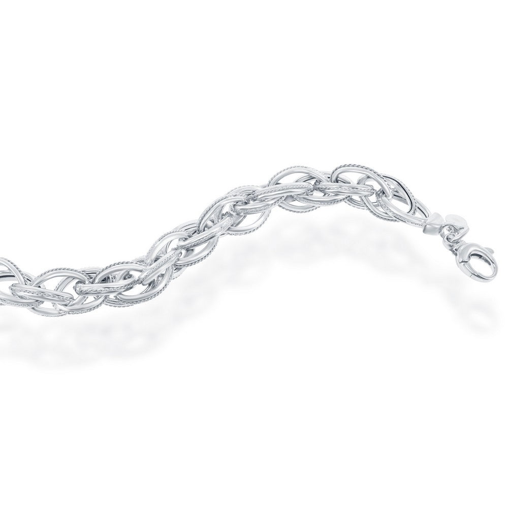 Sterling Silver  Multi-Oval Rope Design Bracelet, MADE IN ITALY