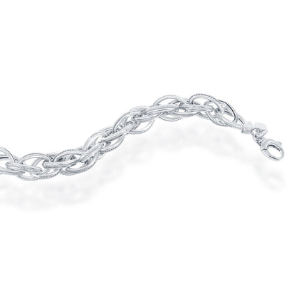 Sterling Silver  Multi-Oval Rope Design Bracelet, MADE IN ITALY