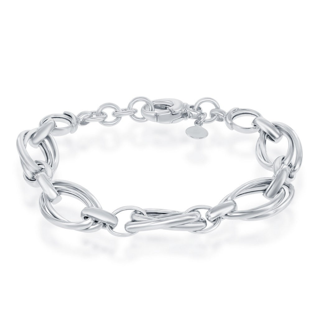 Sterling Silver Double Ovals High Polished Bracelet, MADE IN ITALY