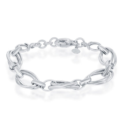 Sterling Silver Double Ovals High Polished Bracelet, MADE IN ITALY