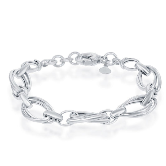 Sterling Silver Double Ovals High Polished Bracelet, MADE IN ITALY