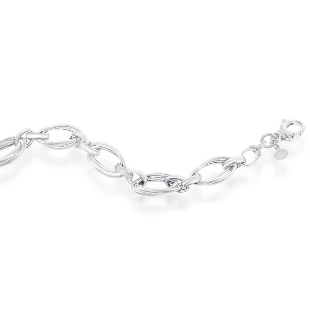 Sterling Silver Double Ovals High Polished Bracelet, MADE IN ITALY