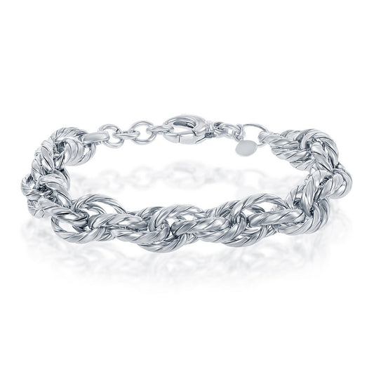 Sterling Silver Stripped Multi-Oval Linked Bracelet, MADE IN ITALY