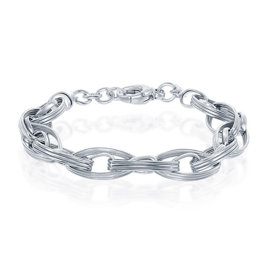 Sterling Silver Lined Marquise Shaped Multi-Linked Bracelet, MADE IN ITALY