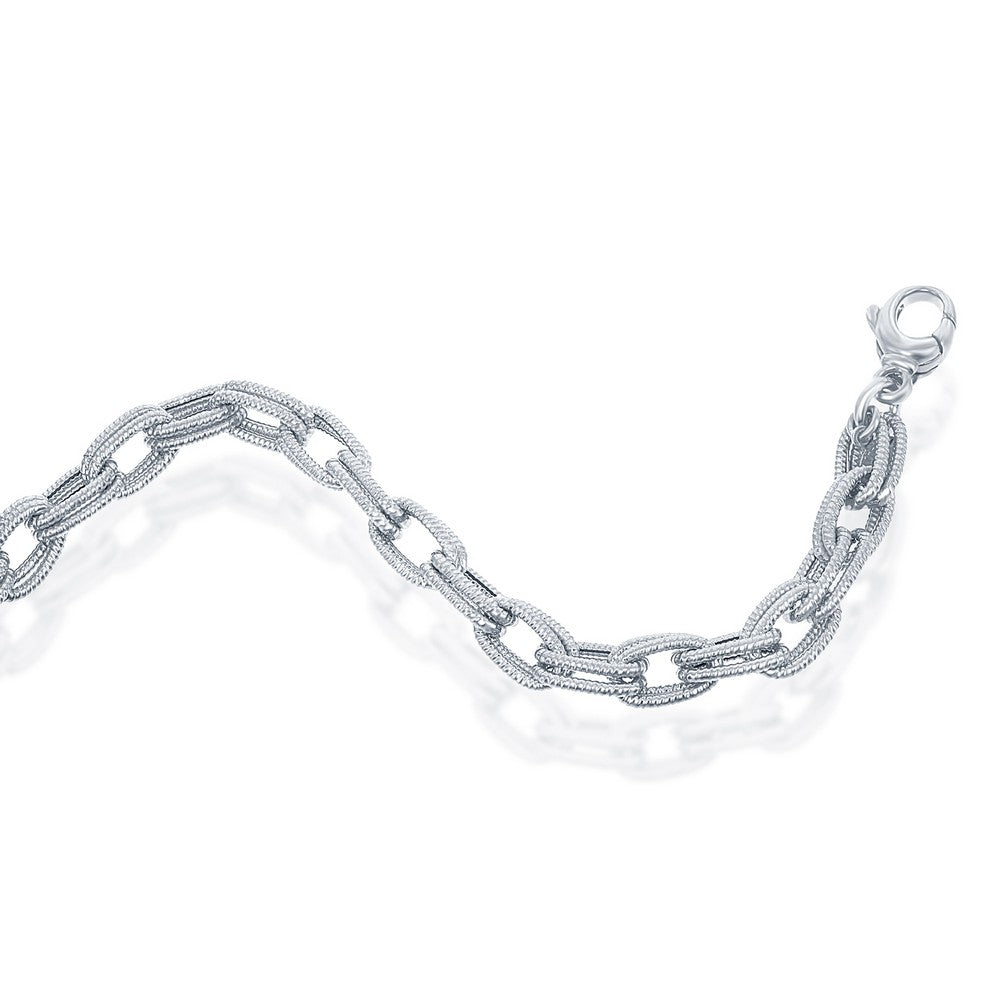 Sterling Silver Rope Design Double Oval Linked Bracelet, MADE IN ITALY