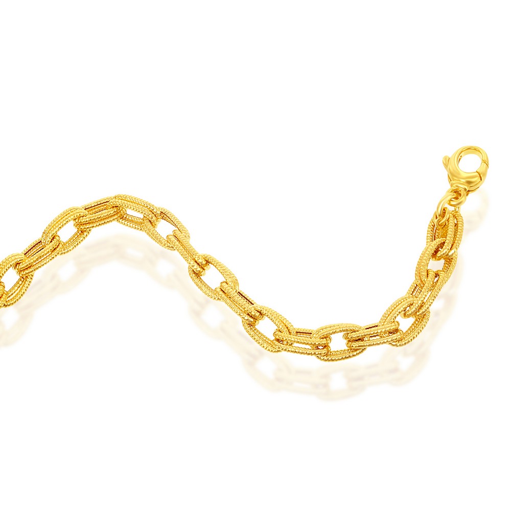 Sterling Silver With 14K Gold Overlay, Rope Design Double Oval Linked Bracelet, MADE IN ITALY