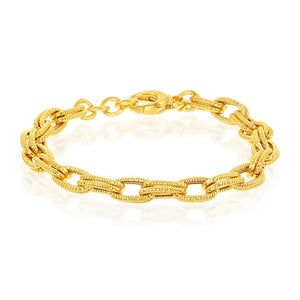 Sterling Silver With 14K Gold Overlay, Rope Design Double Oval Linked Bracelet, MADE IN ITALY