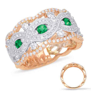 Rose & White Gold Emerald & Diamond Ring