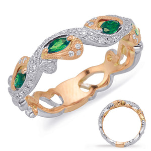 Rose & White Gold Emerald & Diamond Ring