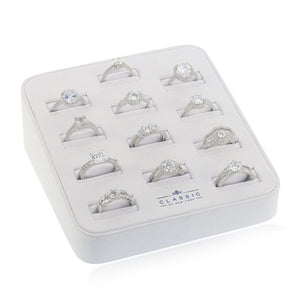 Sterling Silver CZ Engagement Rings, 12PC on a White Leatherette Display