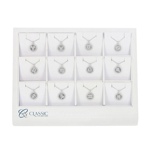 12PC Zodiac Sign Disc Pendants on a White Leatherette Display