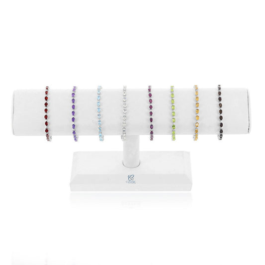 Set of 8, Gemstone Bracelets on a White Leatherette T-Bar Display