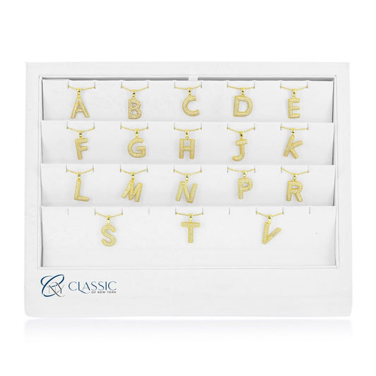 18 PC Sterling Silver CZ Block Initials Collection on a White Leatherette Display