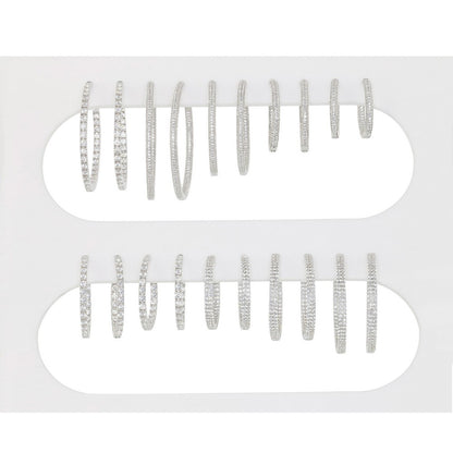Sterling Silver In-and-Out CZ Hoop Earrings, 10 Pair Display