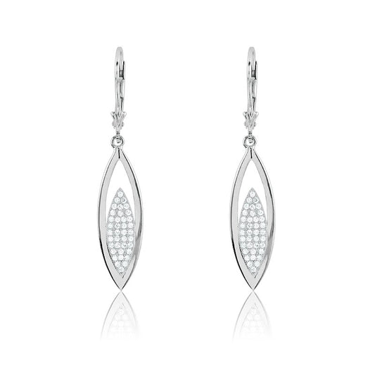 Sterling Silver Micro Pave Marquise Shaped Earrings (76 stones)