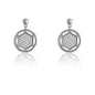 Sterling Silver Circle With  Inner Micro Pave 6-Sided Square Earrings (74 stones)