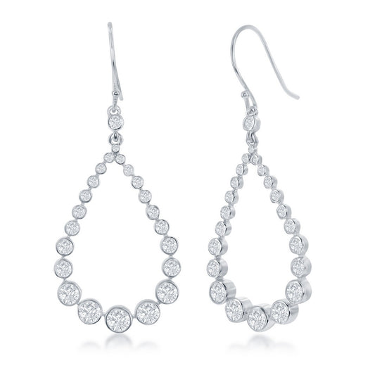 Sterling Silver Graduaing Bezel Set CZ Teardrop Hoop Earrings