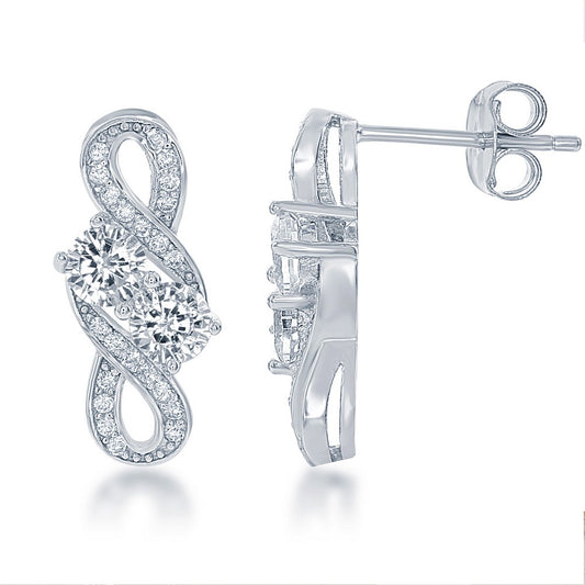 Sterling Silver Us2gether  Overlapping Round Two-Stone CZ Earrings