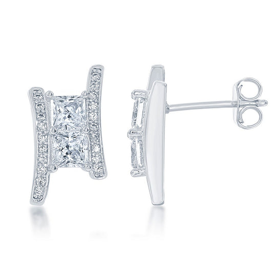 Sterling Silver Us2gether Overlapping Square Two-Stone CZ Earrings