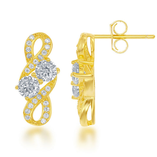 Sterling Silver Us2gether Gold-Plated Two-Stone CZ Earrings