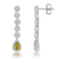 Sterling Silver Round CZ with Teardrop Yellow CZ Earrings