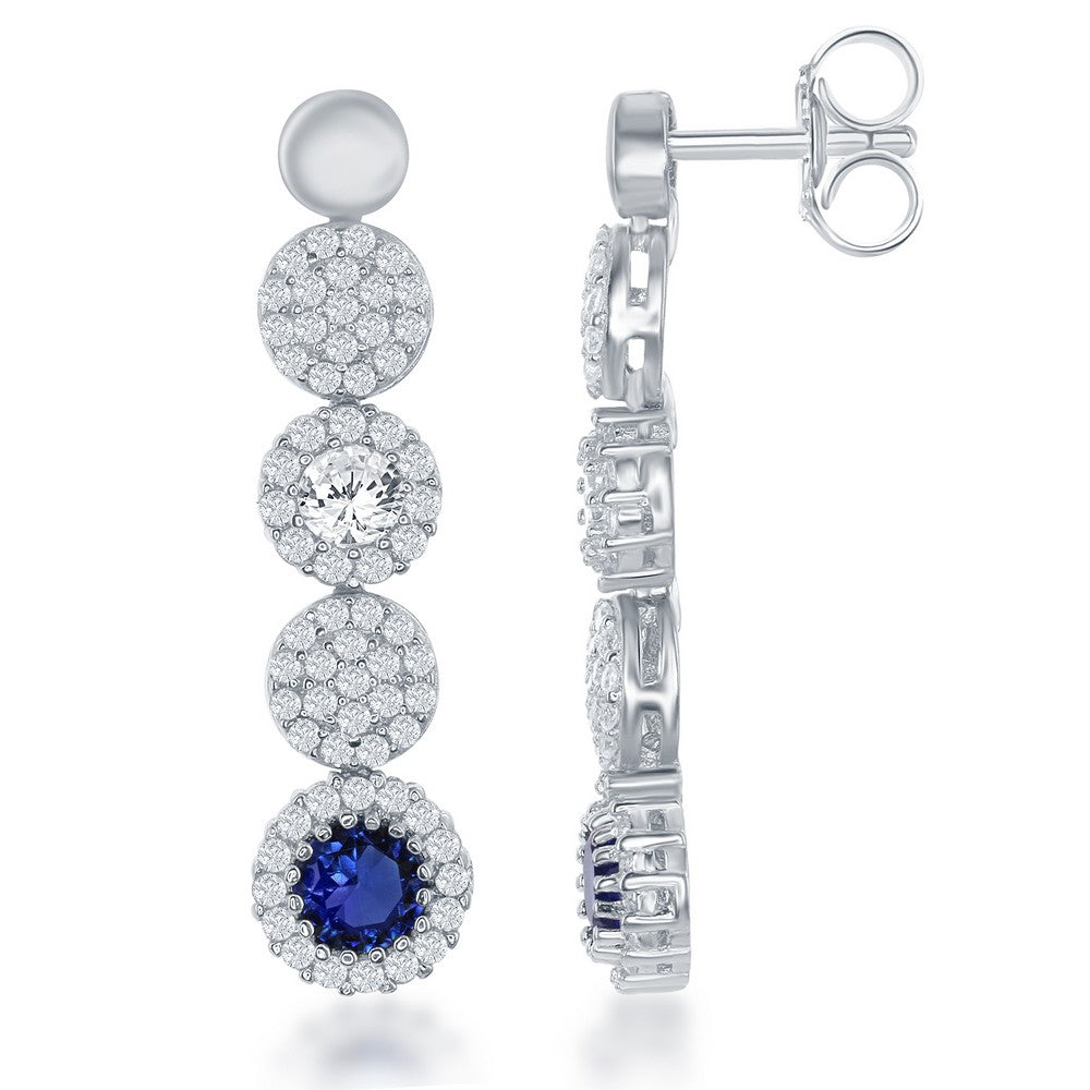 Sterling Silver Round CZ with Round Blue CZ Earrings