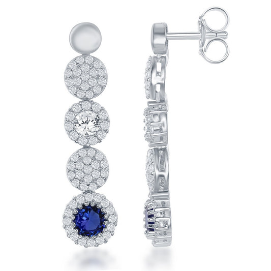Sterling Silver Round CZ with Round Blue CZ Earrings