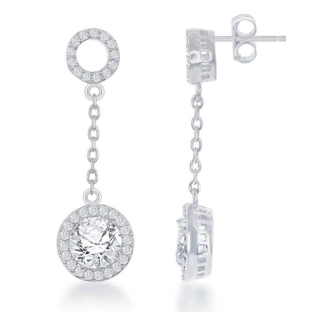 Sterling Silver Open CZ Circle with Round Dropdown CZ Earrings