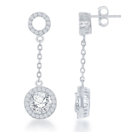 Sterling Silver Open CZ Circle with Round Dropdown CZ Earrings