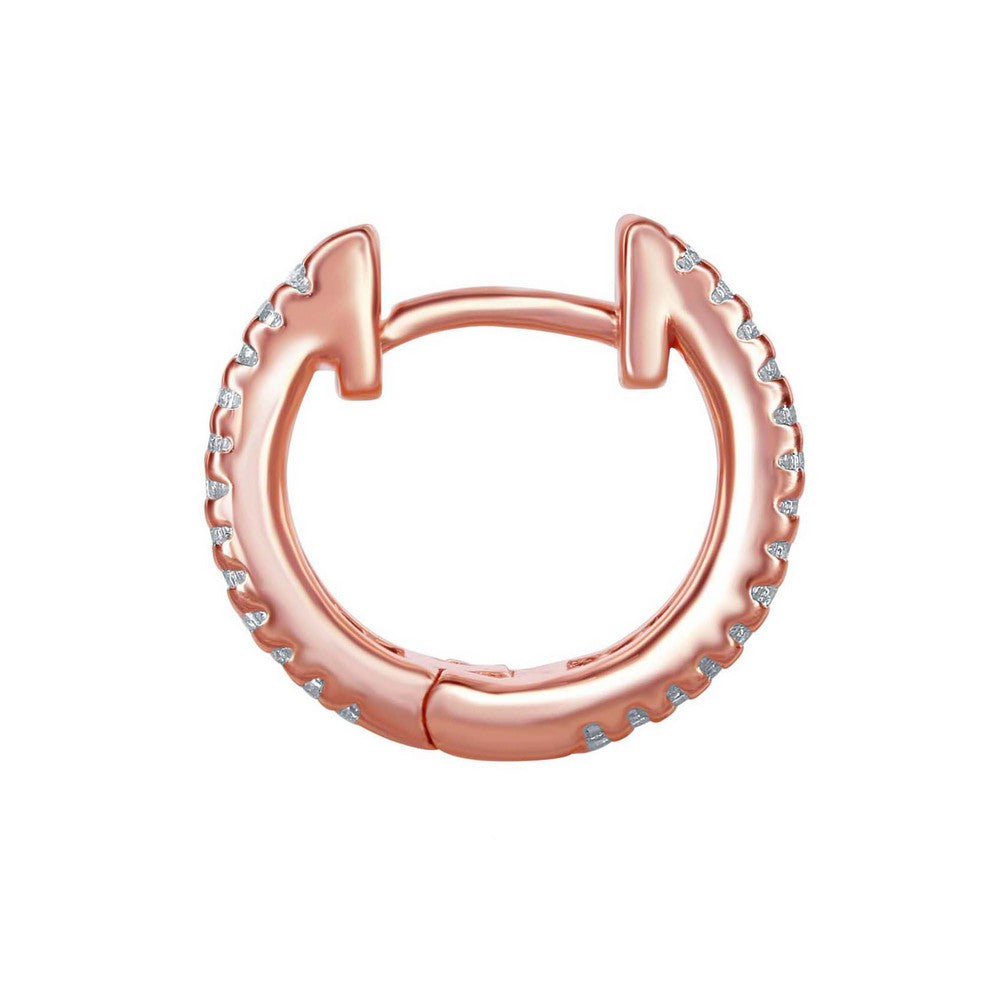 Sterling Silver Baguette CZ Small Hoop Earrings - Rose Gold Plated