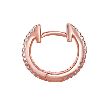 Sterling Silver Baguette CZ Small Hoop Earrings - Rose Gold Plated