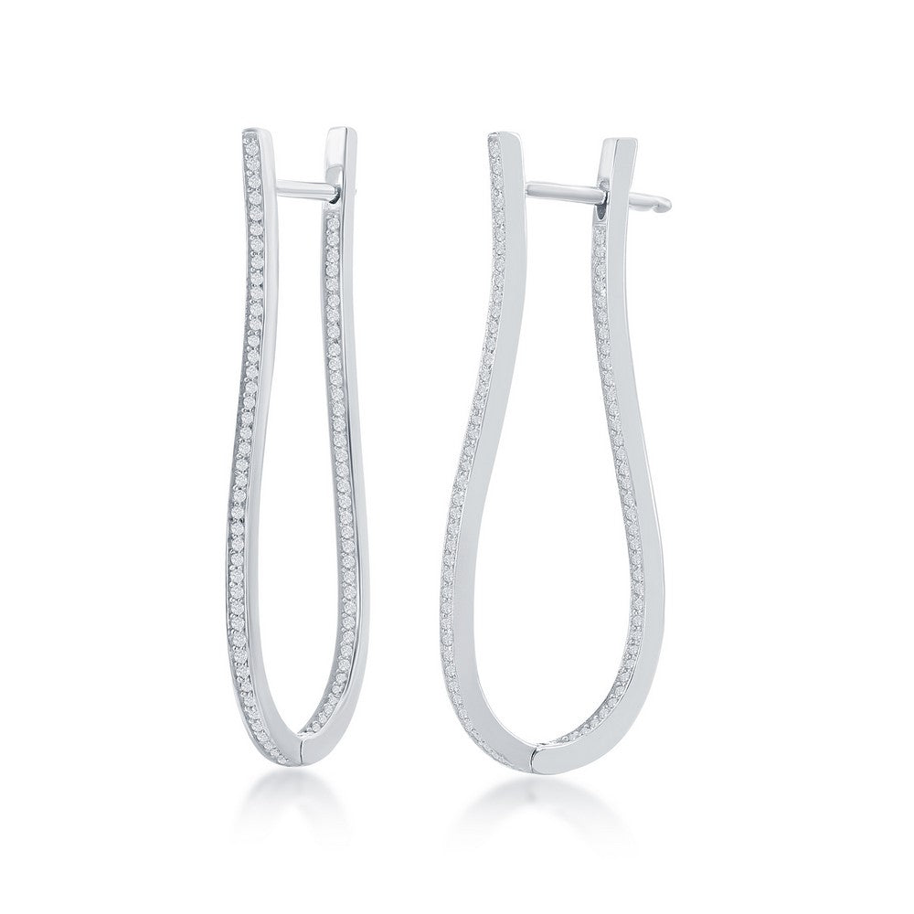 Sterling Silver Door Knocker Style with CZ Outline Earrings