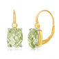 Sterling Silver Four-Prong Checkered 4.904cttw Gem Gold Plated Earring - Green Amethyst