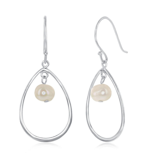 Sterling Silver Open Pear-Shaped with Freshwater Pearl Earrings