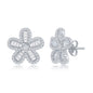 Sterling Silver Baguette CZ Flower Stud Earrings