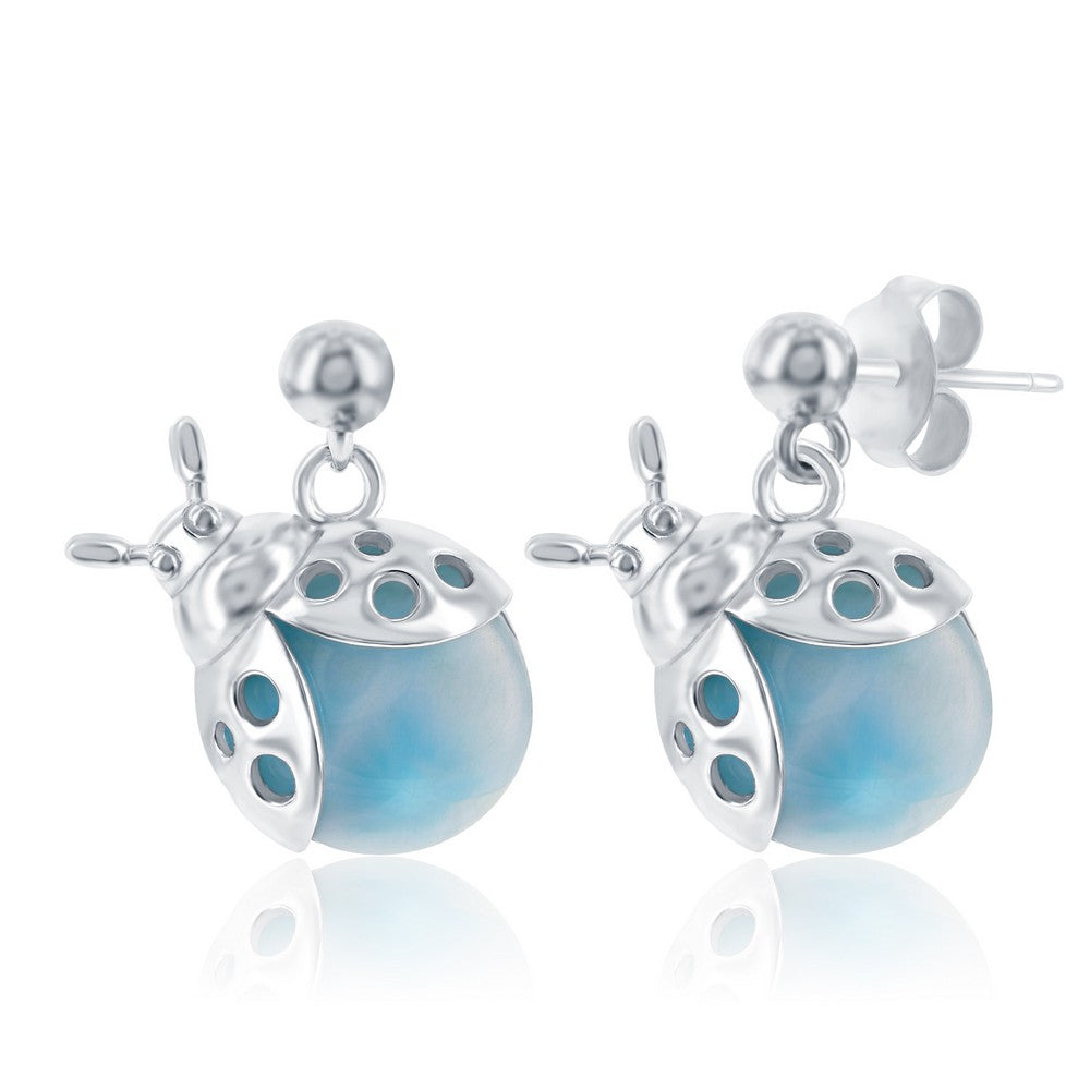 Sterling Silver Larimar Lady Bug Earrings