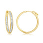 Sterling Silver Gold Plated 4x30mm Inside-Outside Baguette CZ Earrings
