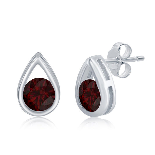 Sterling Silver Pearshaped Earrings With Round January Birthstone Gemstone Studs - Garnet