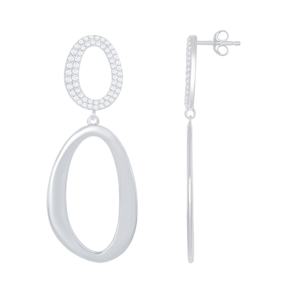 Sterling Silver Micro Pave and High Polish Double Oval Earrings