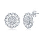 Sterling Silver Micro Pave Center & Baguette CZ Border Flower Design Stud Earrings