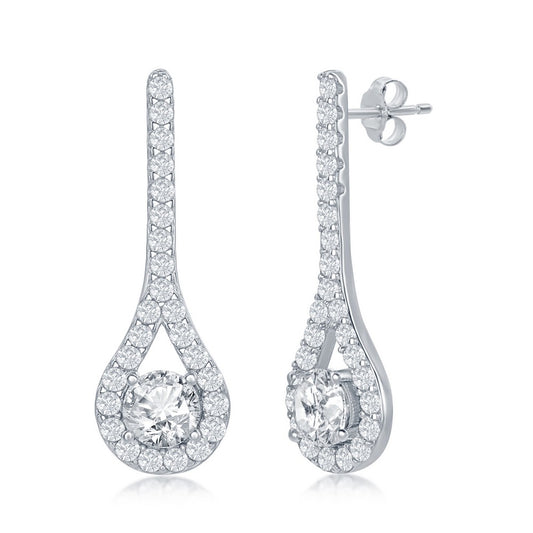 Sterling Silver Long Pearshaped CZ Earrings
